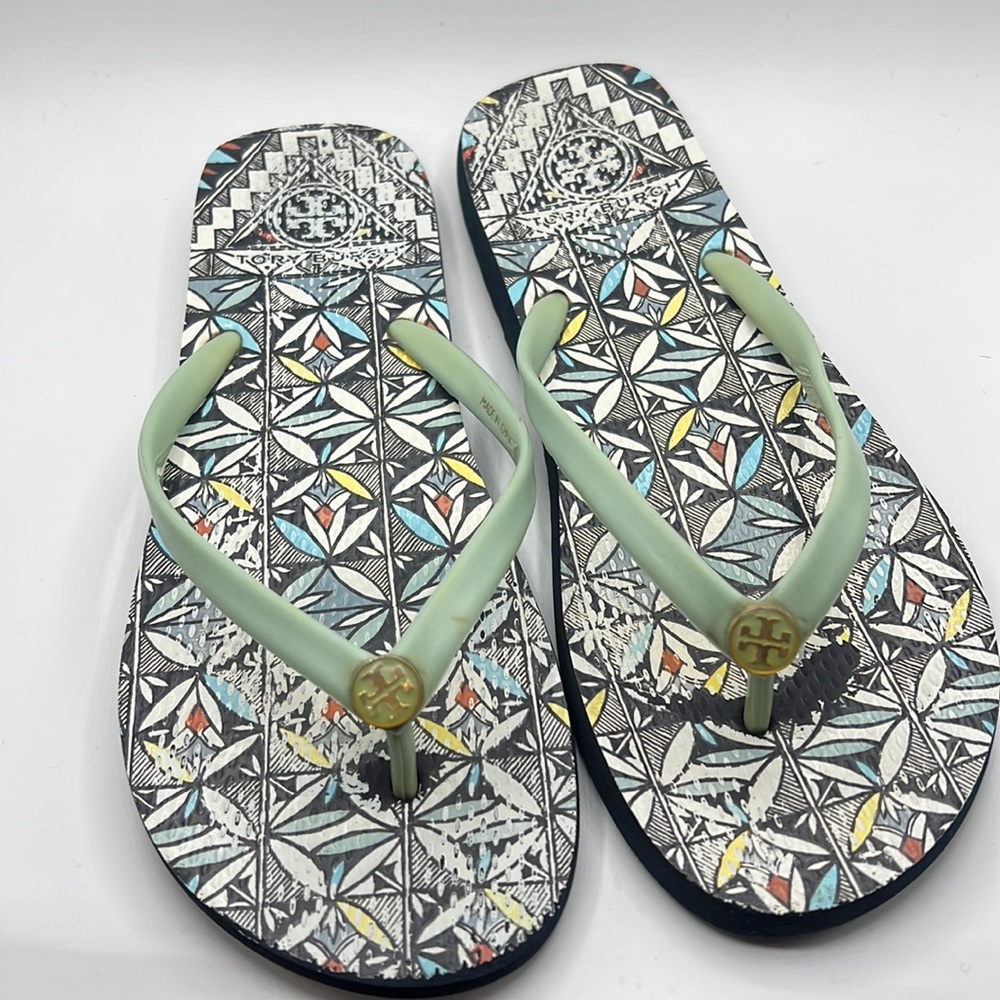 Tory Burch Geometric Pattern Sandals with Mint Straps
